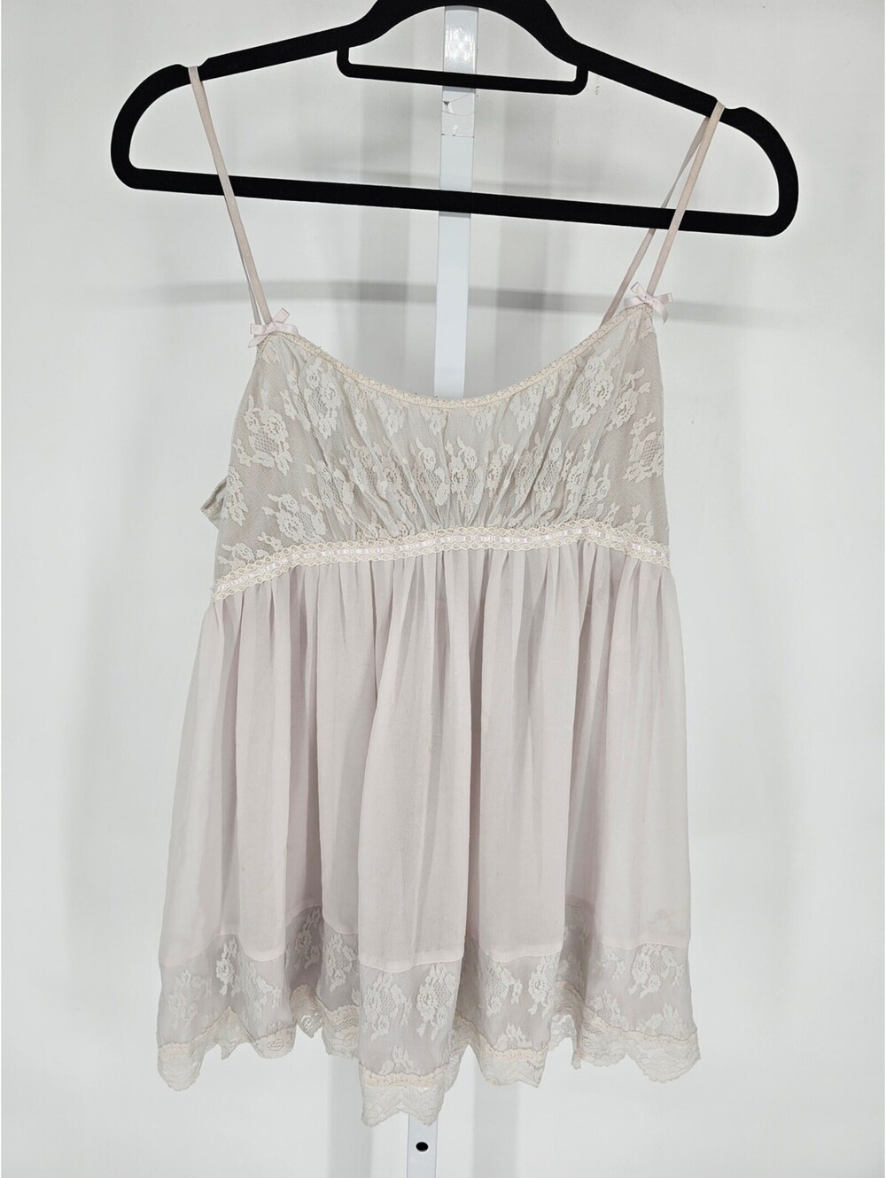 Womens Sz L Spaghetti Strap Nightie Nightgown Gray Lace Romantic